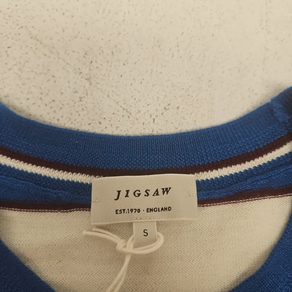 JIGSAW STRIPED MERINO RAGLAN T-SHIRT – BLOOD BLUE, UK S (S)