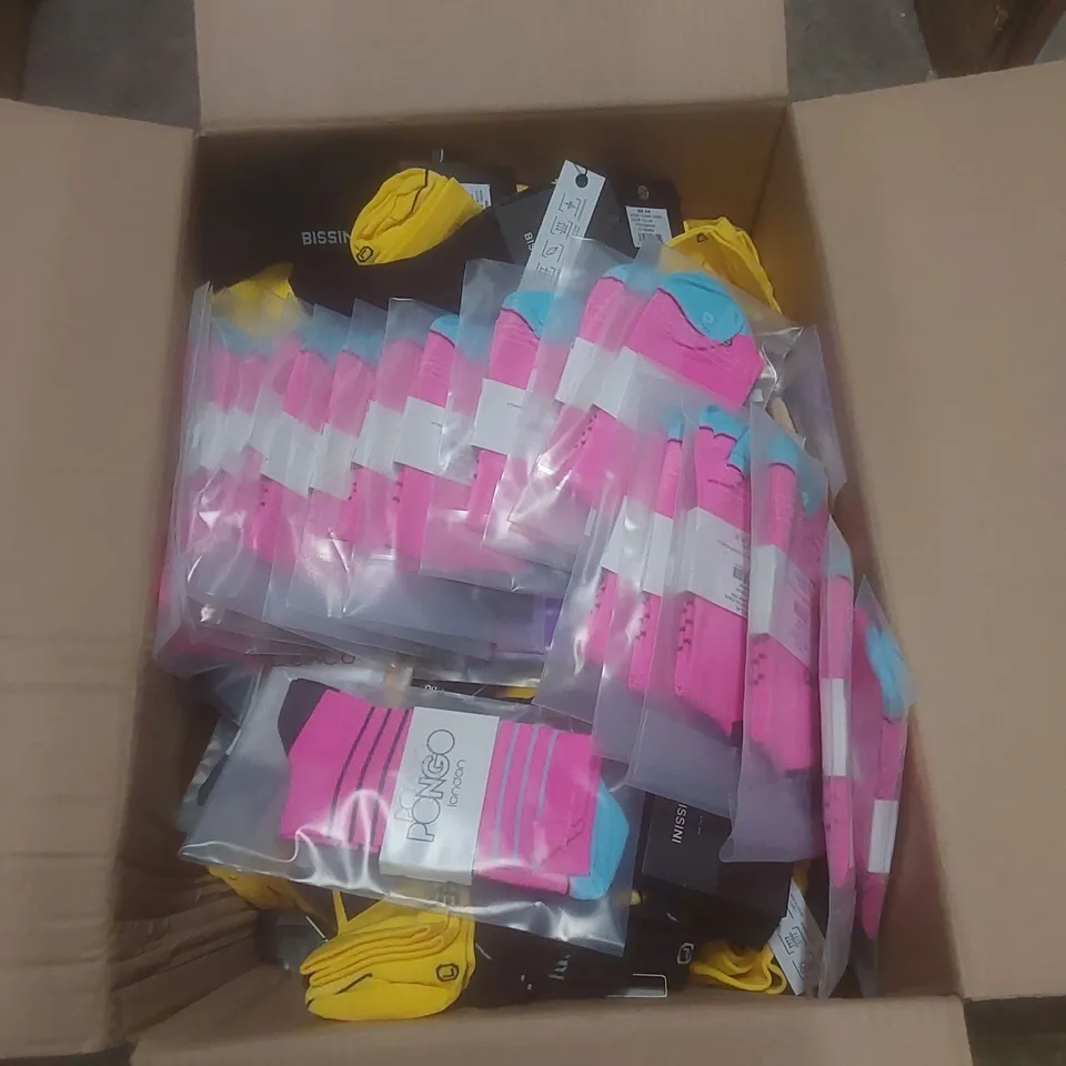 BOX TO CONTAIN A LARGE QUANTITY OF BRAND NEW PAIRS OF PONGO LONDON AND BISSINI CYCLING SOCKS - COLOURS AND SIZES VARY // 1 PAIR PER PACK