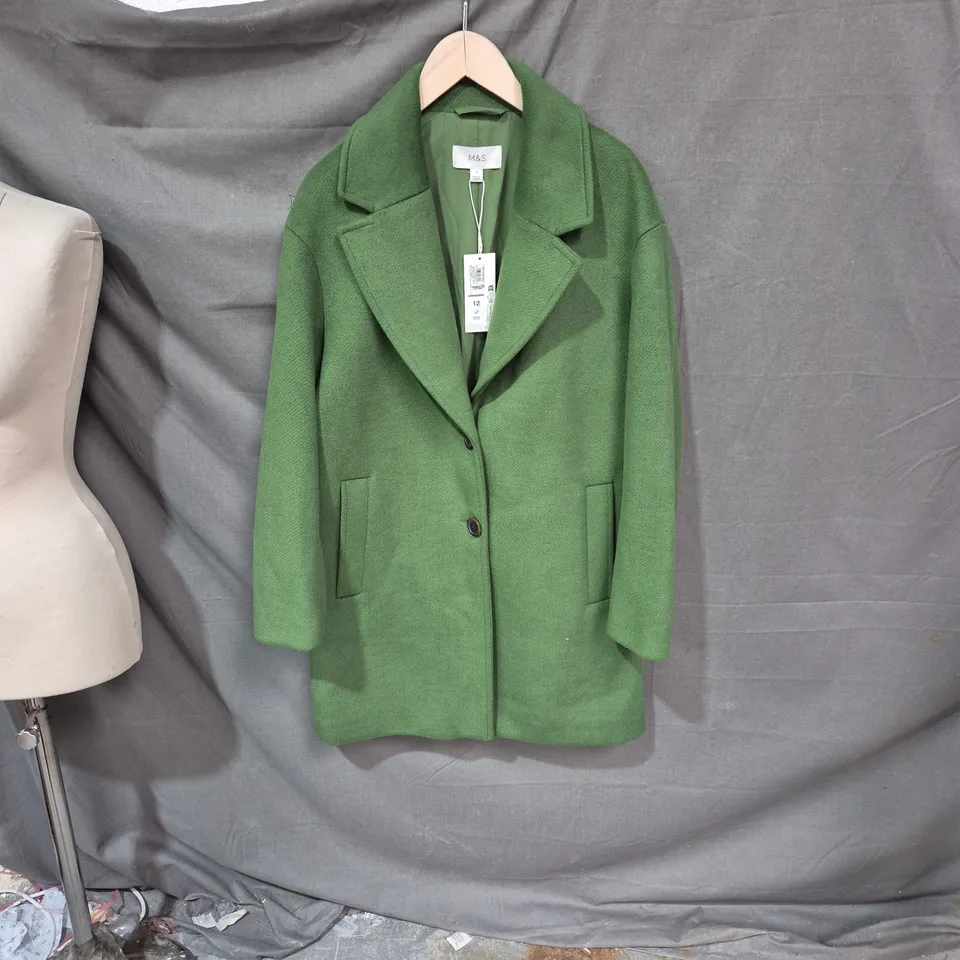 M&S Green Wool-Blend Coat, Ladies Size 12