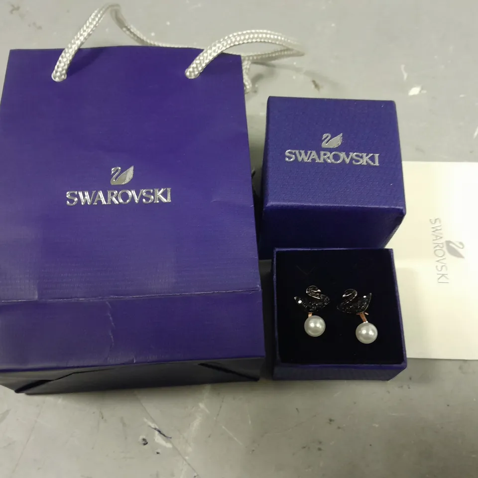 SWAROVSKI SWAN THEMED EARRINGS IN BOX