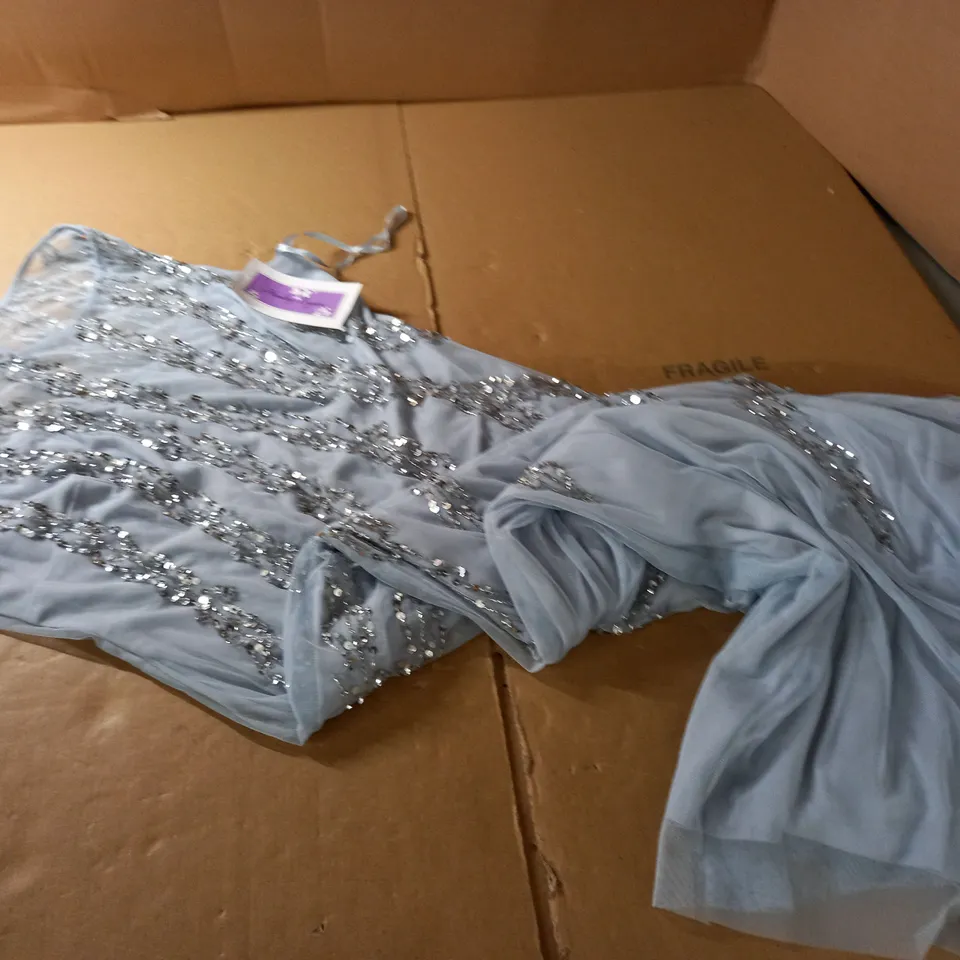 HAILEY LOGAN BEADED SLEEVELESS GOWN IN GLACIER - 16