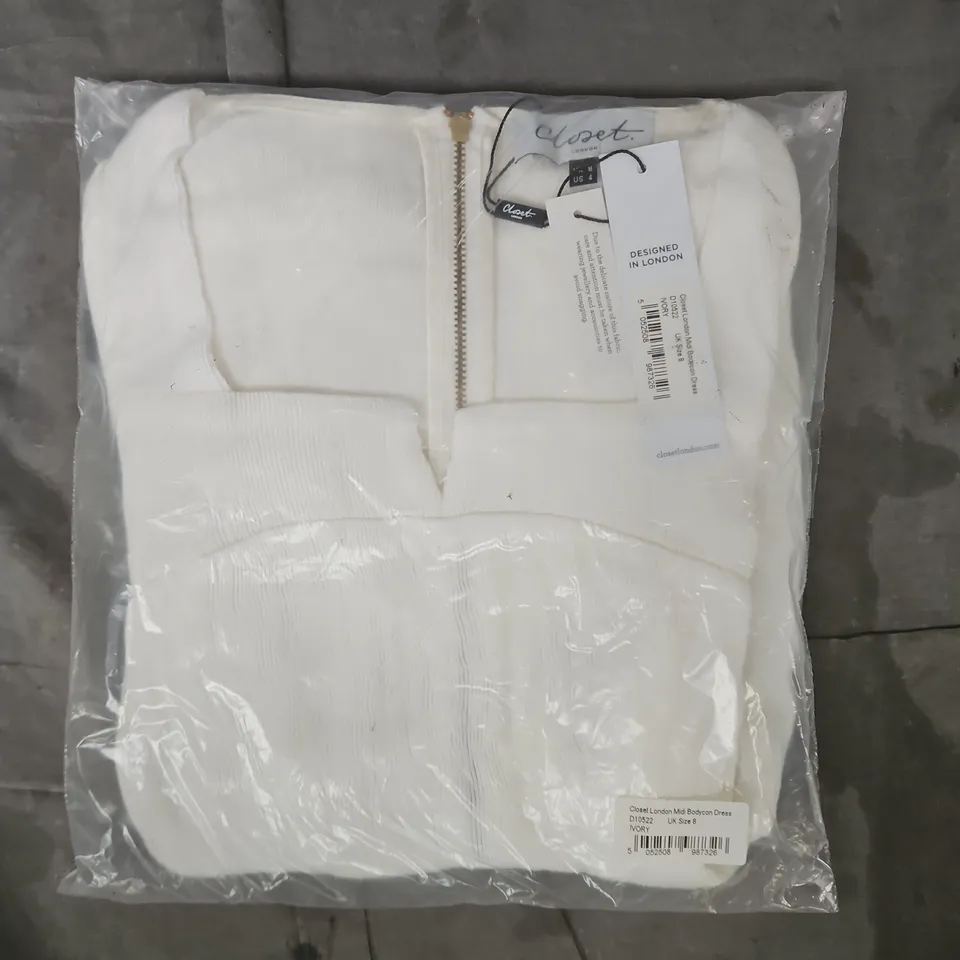 BAGGED CLOSET LONDON MIDI BODYCON DRESS IN IVORY SIZE UK 8