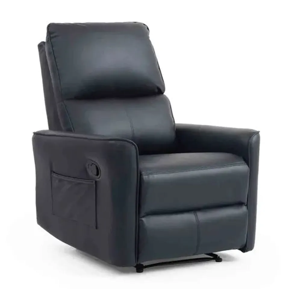 BOXED MADRID MANUAL AIR LEATHER RECLINING CHAIR -BLACK-