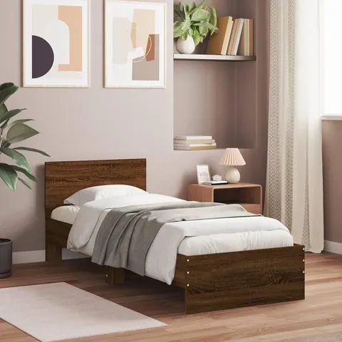 BOXED VIDAXL BED FRAME WITH HEADBOARD AND LED LIGHTS (BROWN OAK) // SIZE UNSPECIFIED (2 BOXES)