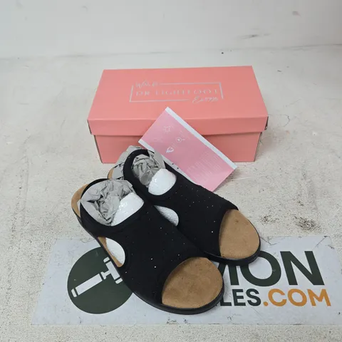 DR LIGHTFOOT JENNY BLACK WIDE-FIT SANDALS – UK 6