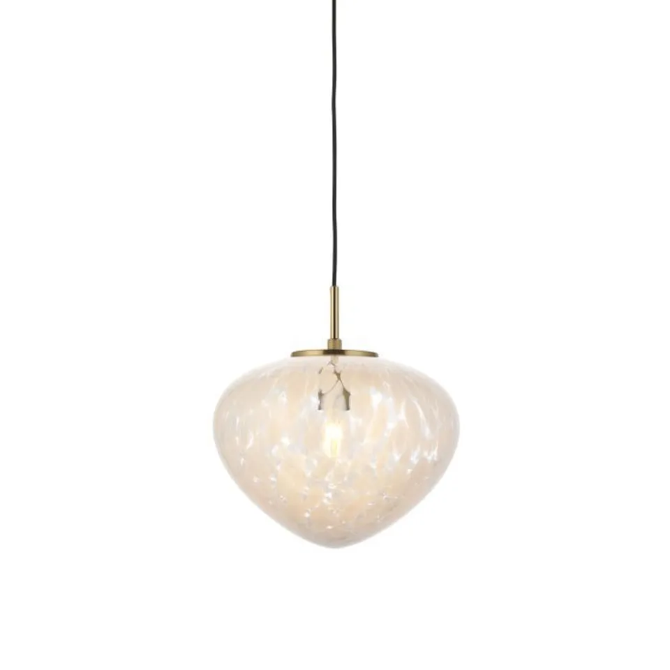 BOXED MALI SATIN BRASS/WHITE CONFETTI GLASS 10W DIMMABLE PENDANT LIGHT