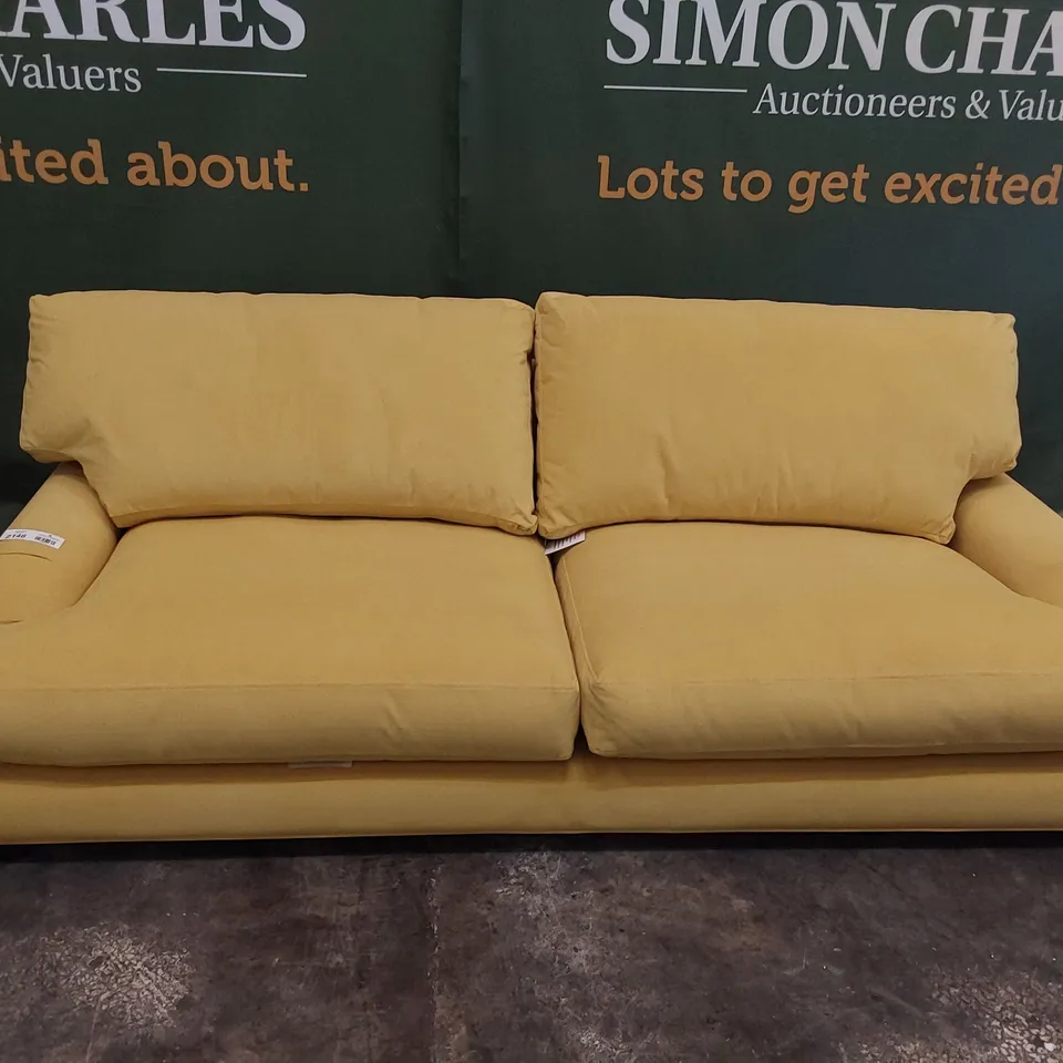 QUALITY BRITISH DESIGNER LOUNGE Co. PERIOD STYLR THREE SEATER SOFA SUNBURSH YELLOW PLUSH FABRIC 