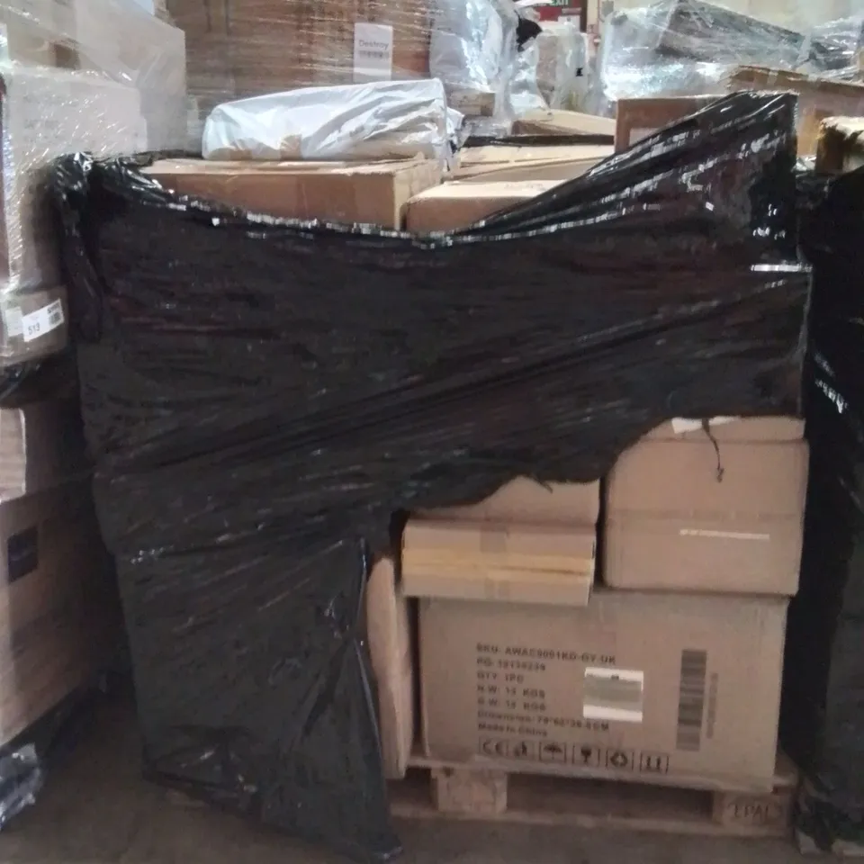 PALLET OF ASSORTED HOUSEHOLD GOODS AND PRODUCTS TO INCLUDE;BLENDER,PANS,CHAIR