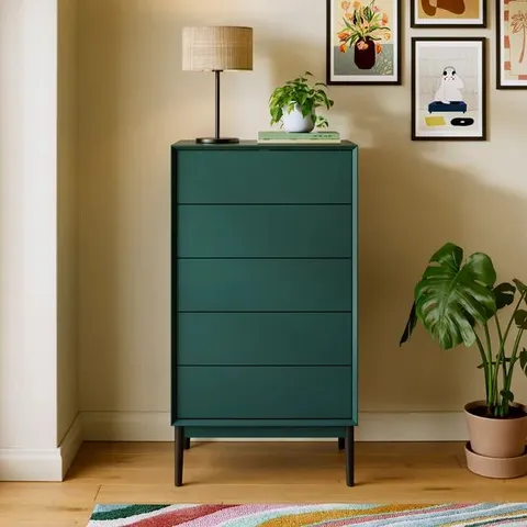 BOXED JUNA PAINTED 5 DRAWER CHEST BOTTLE - GREEN (1 BOX)