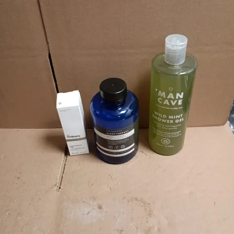 APPROXIMATEY 20 ASSORTED HEALTH AND BEAUTY PRODUCTS TO INCLUDE PECKSNIFFS SLEEP THERAPY BATH SOAK, MANCAVE WILD MINT SHOWER GEL, THE ORDINARY HYALURONIC ACID 2% + B5 ETC 