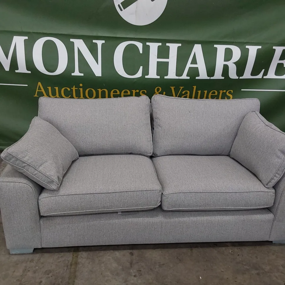 QUALITY BRITISH MADE LOUNGE Co THREE SEATER SOFA WITH BOLSTER CUSHIONS GREY FABRIC 