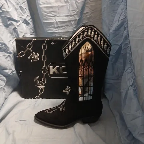 KOI BROKEN CONFESSIONS COWBOY BOOTS - BLACK, UK SIZE 8