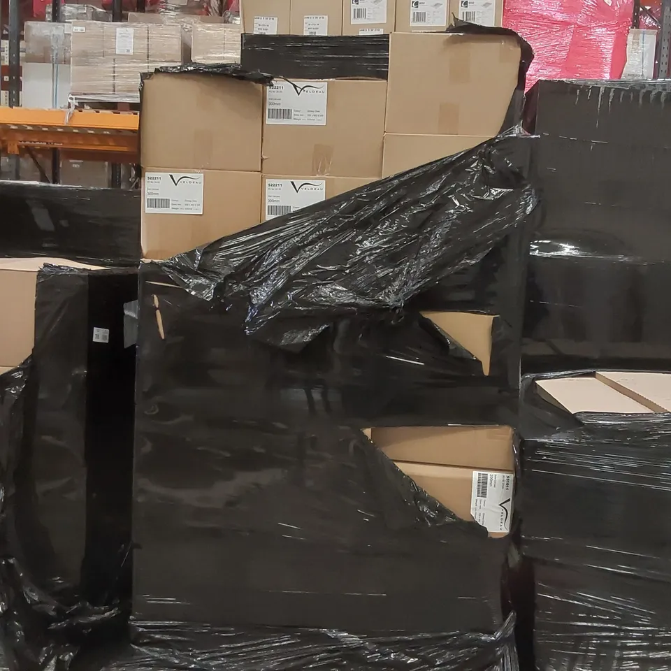 PALLET CONTAINING A LARGE ASSORTMENT OF BATHROOM FURNITURE PARTS INCLUDING: VELDEAU WALL CARCASSES, VELDEAU BASE CARCASS ECT