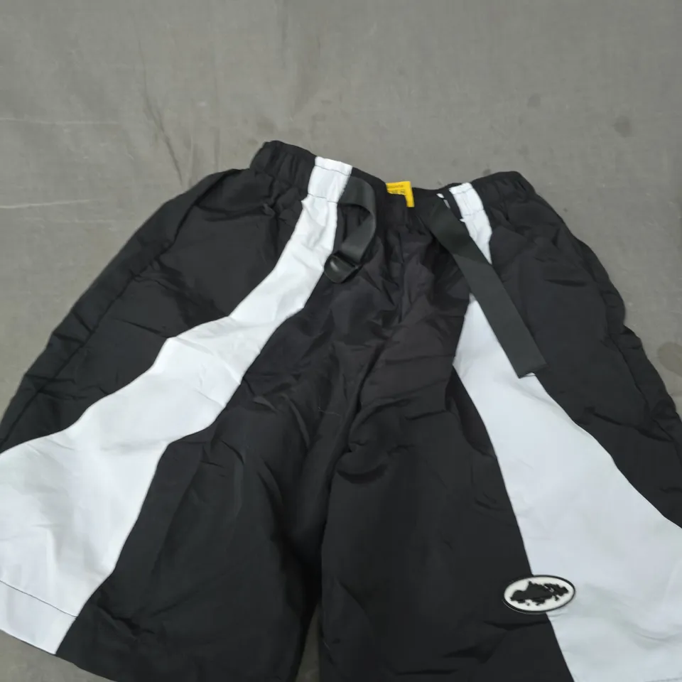 CORTEIZ BLACK WINDBREAKER PANTS WITH WHITE SIDE PANELS - SIZE UNSPECIFIED