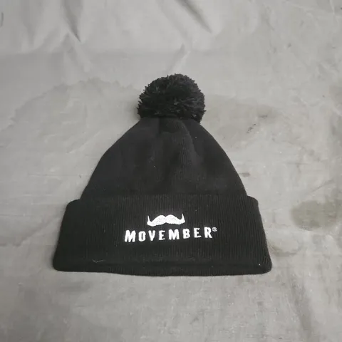 MOVEMBER BLACK KNIT BEANIE HAT WITH POM-POM