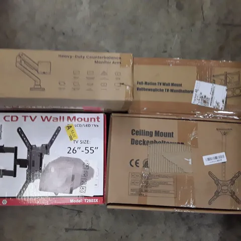 PALLET CONTAINING AN ASSORTMENT OF FULL TV AND MONITOR WALL MOUNT AND TV STAND ECT 