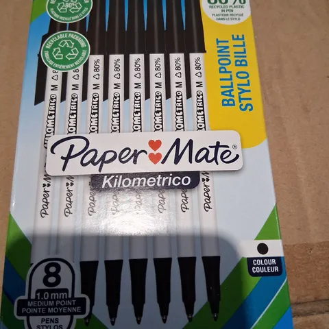TWELVE PACKS OF EIGHT BRAND NEW BOXED PAPER MATE KILMETRICO BALL POINT PENS