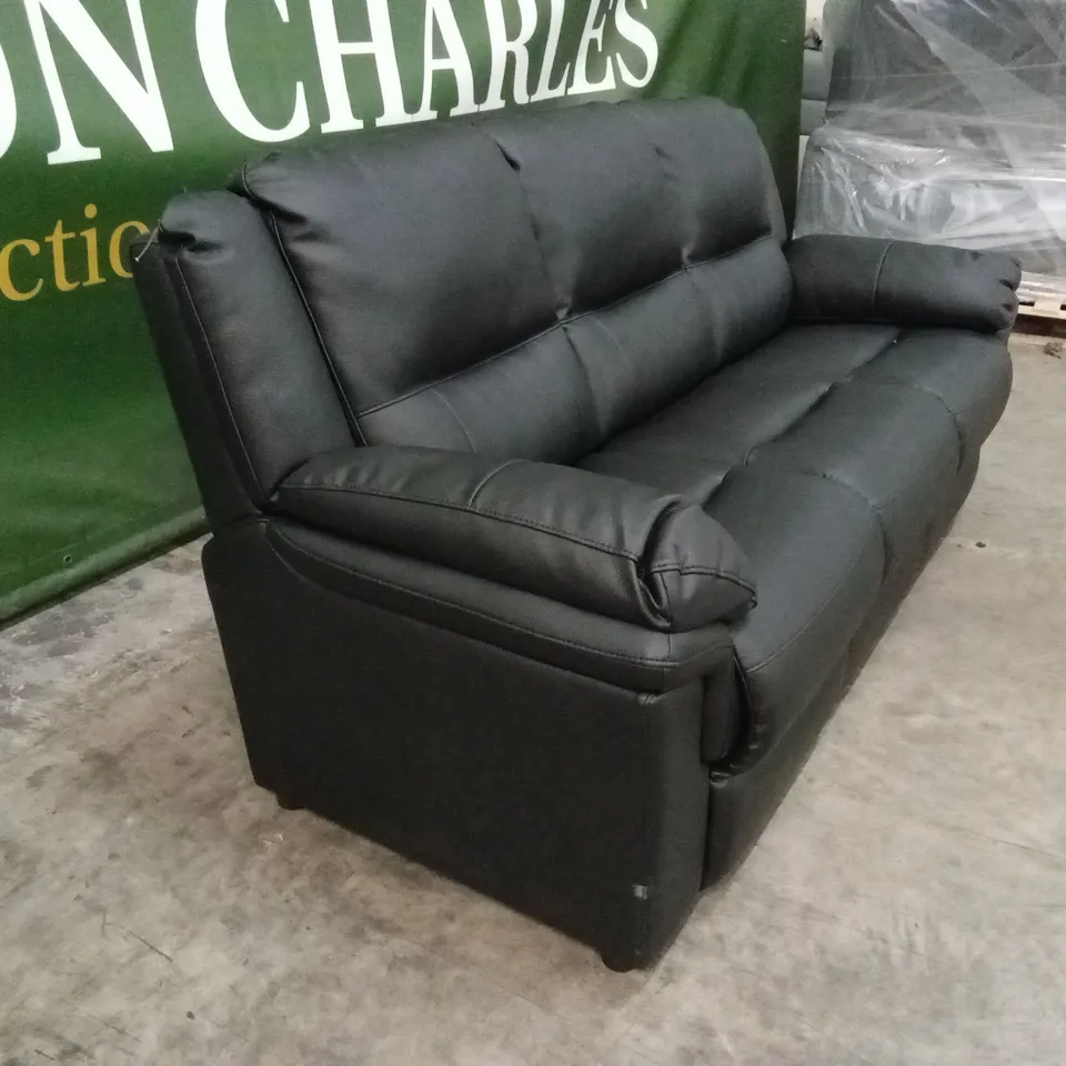 ALBION LUXURY FAUX LEATHER HIGH BACK 3 SEATER SOFA - BLACK RRP £599