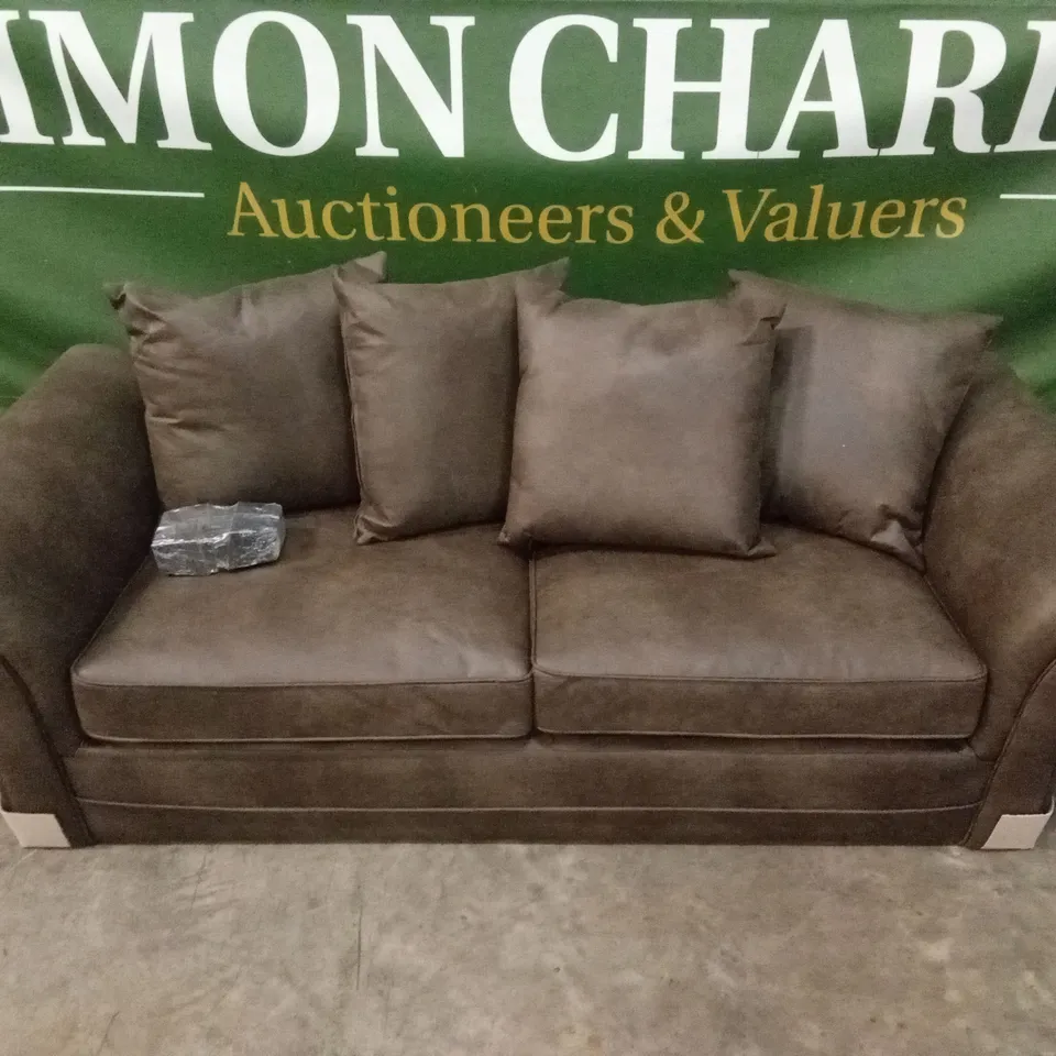 DURY LEATHER LOOK 3 SEATER SOFA - CHOCOLATE RRP £599
