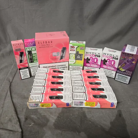 APPROXIMATELY 25 ASSORTED E-CIGARETTE PRODUCTS TO INCLUDE BRANDS SUCH AS ELFBAR, IVG, HYOLA, ETC - COLLECTION ONLY