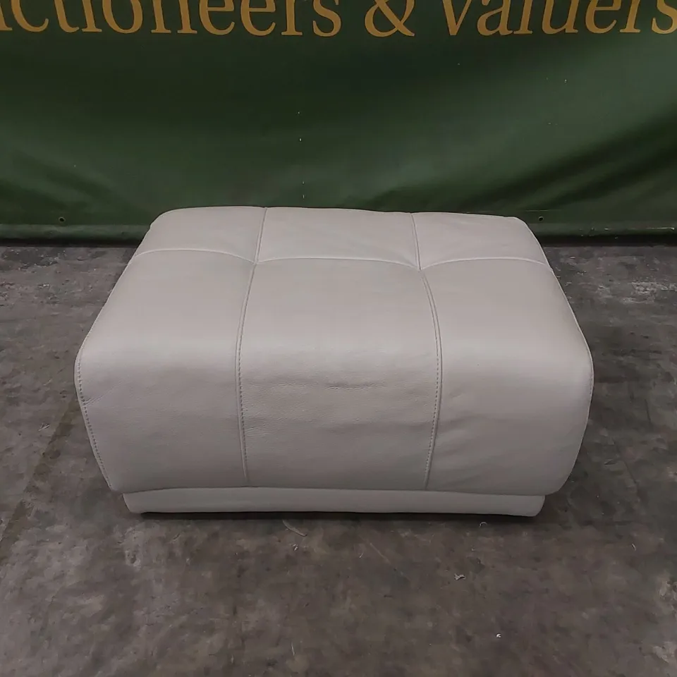 QUALITY DESIGNER ITALIAN MADE LEATHER MARCOS RECTANGULAR STOOL - WHITE GREY