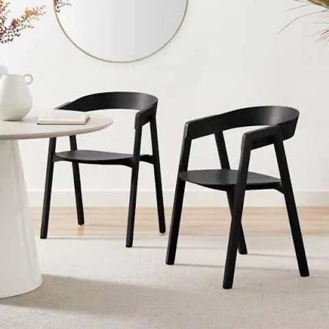 BOXED SET OF 2 MASA BLACK SOLID WOOD DINING CHAIRS 