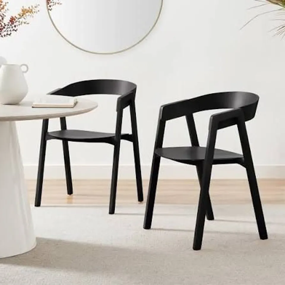 BOXED SET OF 2 MASA BLACK SOLID WOOD DINING CHAIRS