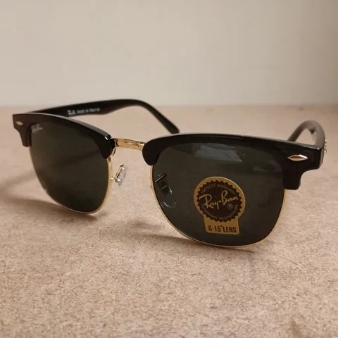 RAY-BAN RB3016 SUNGLASSES – BLACK FRAME, GOLD BRIDGE, G-15 LENSES (CASE INCLUDED)