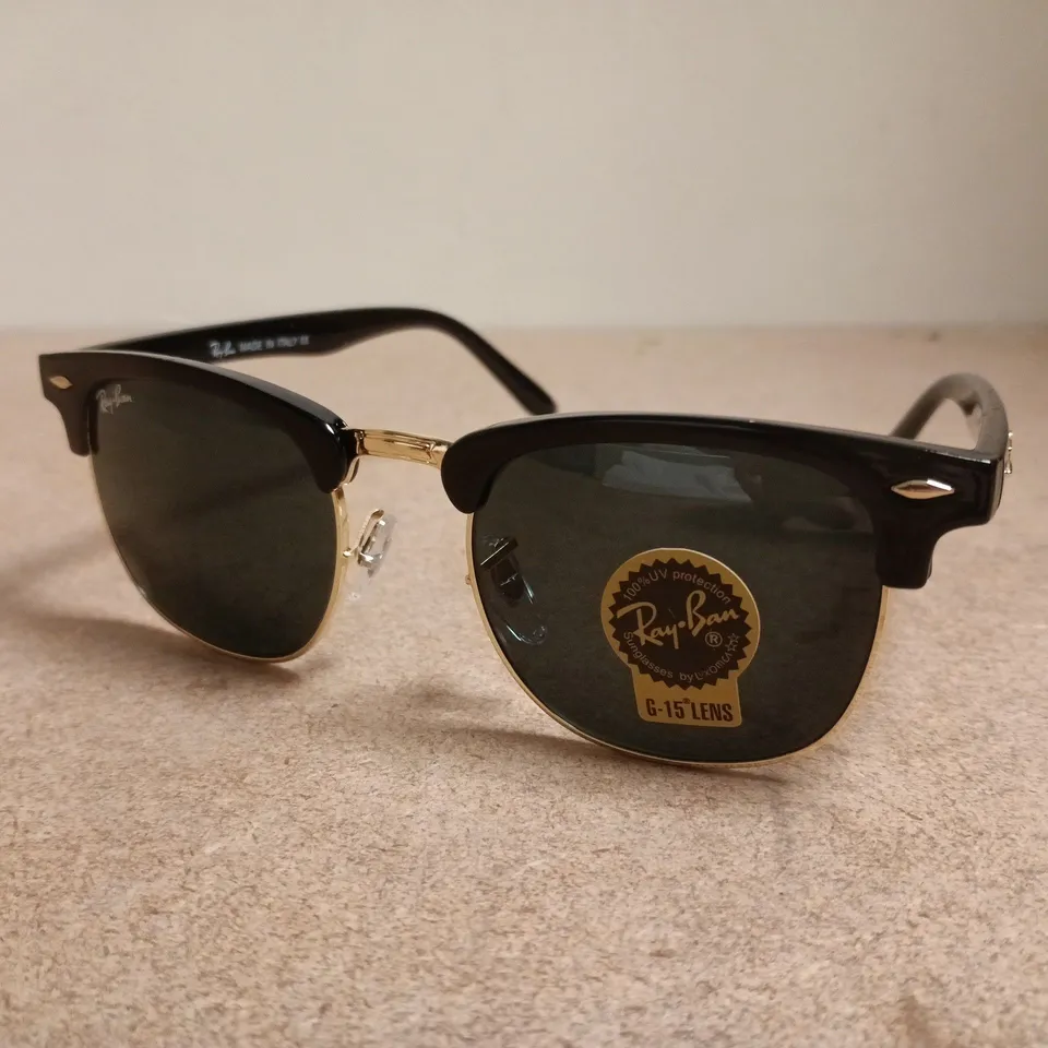 RAY-BAN RB3016 SUNGLASSES – BLACK FRAME, GOLD BRIDGE, G-15 LENSES (CASE INCLUDED)