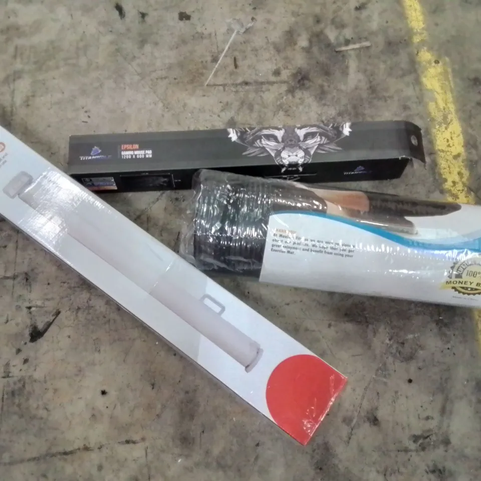 PALLET OF ASSORTED HOUSEHOLD GOODS AND PRODUCTS TO INCLUDE;RETRACTABLE SAFETY GATE, GAMING MOUSE PAD,YOGA MAT, MIRROR, SAFE DARTS SET BADMINTON RACKET AND OTHER ASSORTED ITEMS...