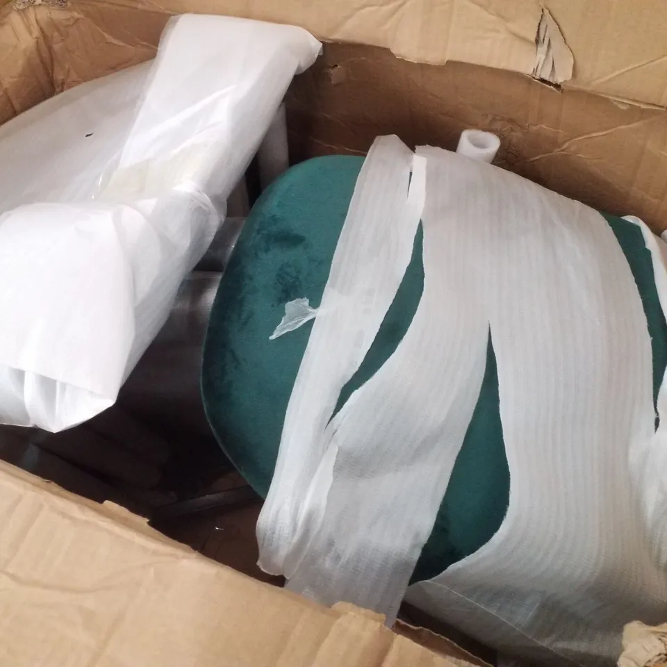 BOXED SET OF 4 GREEN VELVET DINING CHAIRS 