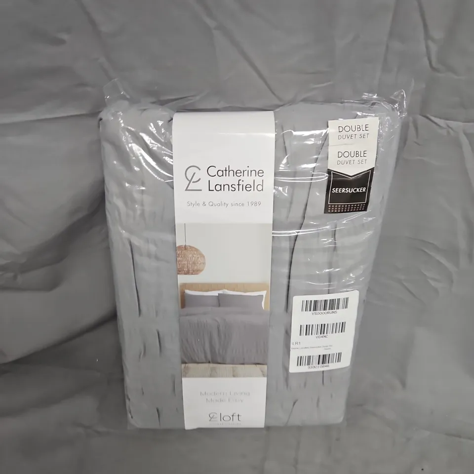 CATHERINE LANSFIELD DOUBLE DUVET SET – SEERSUCKER, GREY