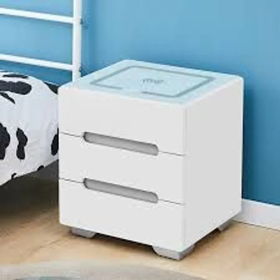 BOXED WHITE BEDSIDE CHARGING CABINET 