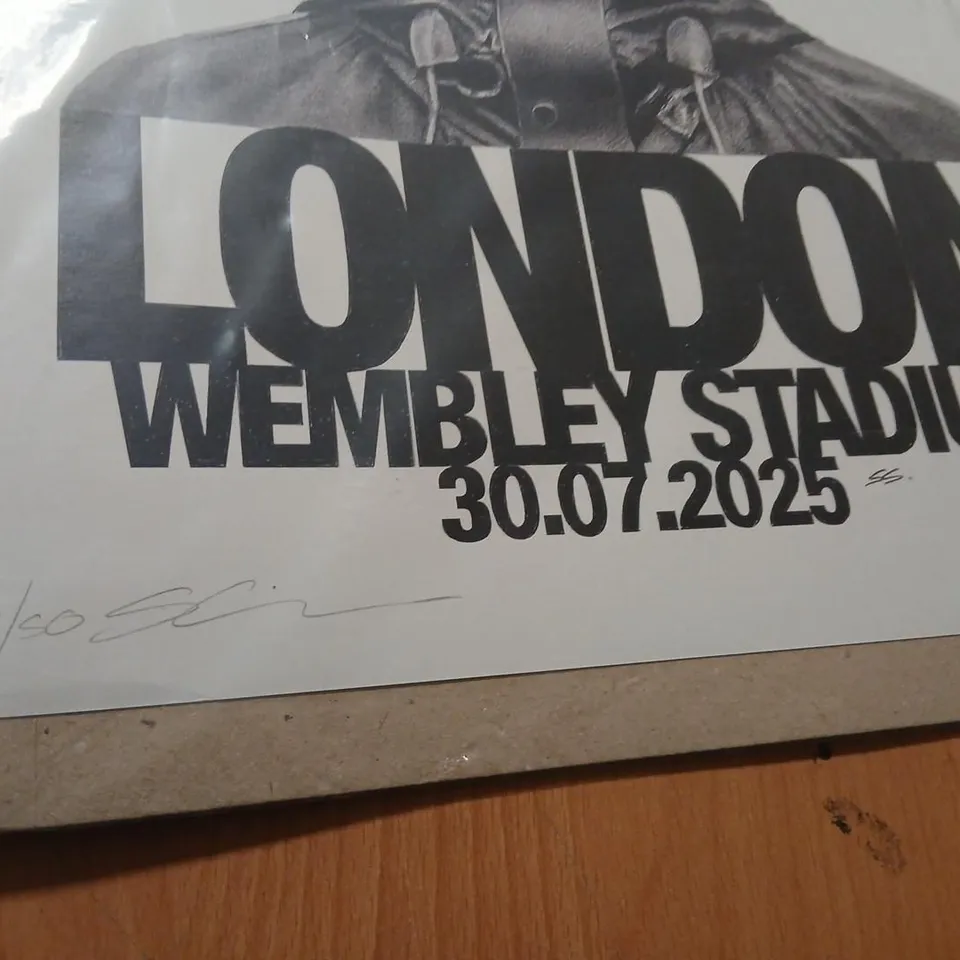 LIAM GALLAGHER COMEMORATIVE LONDON WEMBLEY STADIUM POSTER - 30.07.2025 LIMITED EDITION PRINT 11/50 SIGNED BY SRTIST STEVE GOODISON