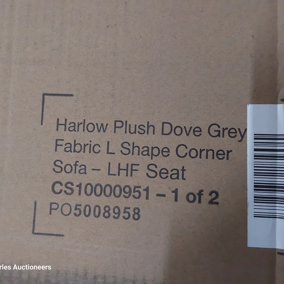 BOXED HARLOW PLUSH DOVE GREY FABRIC L-SHAPE CORNER SOFA (1 BOX OF 2 ONLY)