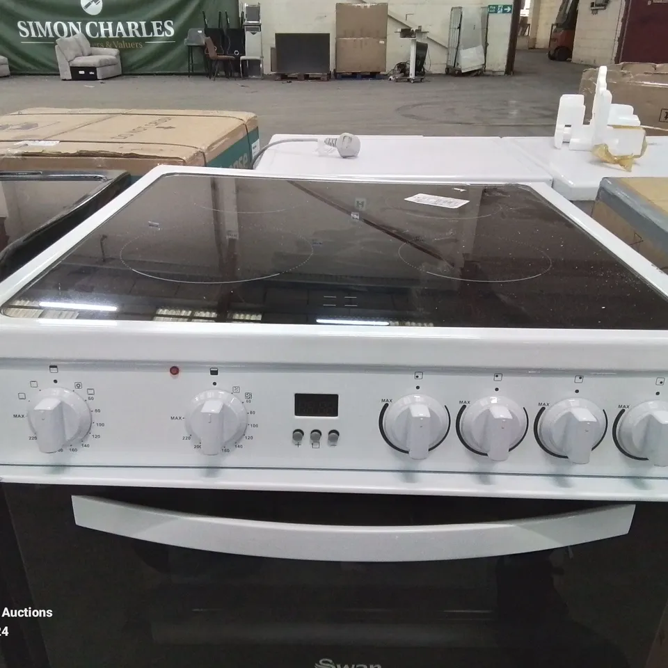 SWAN SX16730W 60CM WIDE DOUBLE OVEN ELECTRIC COOKER WITH CERAMIC HOB - WHITE