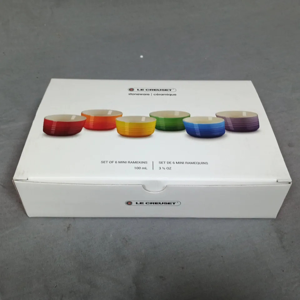 BOXED LE CREUSET STONEWARE SET OF 6 RAMEKINS