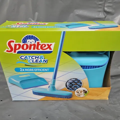 BOXED SPONTEX CATCH & CLEAN RUBBER BROOM AND DUSTPAN SET