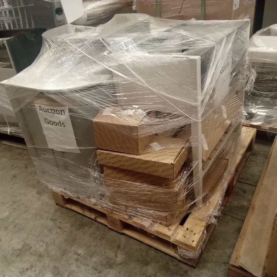 PALLET OF ASSORTED DESIGNER BATHROOM VANITY UNITS, BASINS AND MIXER TAPS