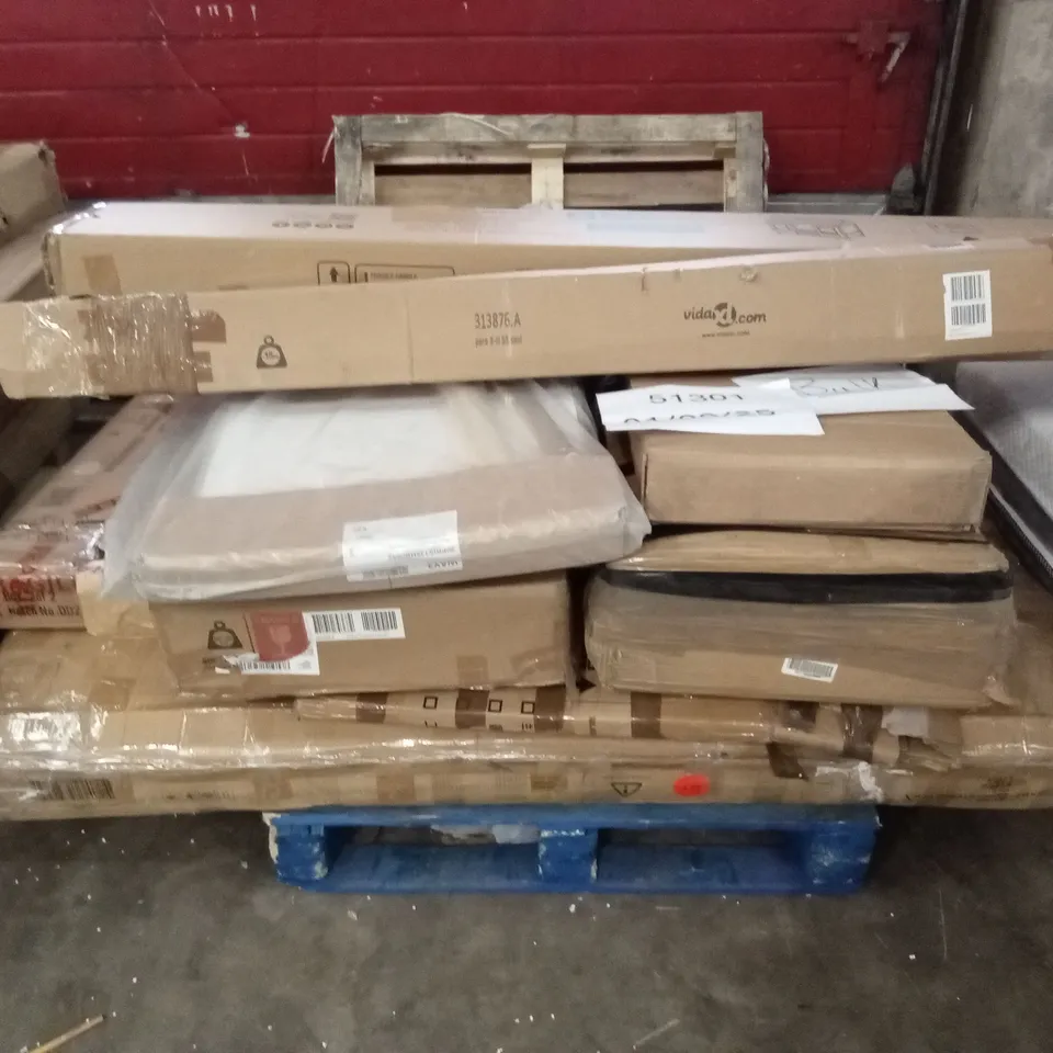 PALLET OF ASSORTED INCOMPLETE DESIGNER FURNITURE AND FURNITURE PARTS