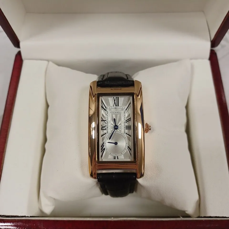 STOCKWELL DOUBLE DIAL BLACK LEATHER STRAP WRISTWATCH