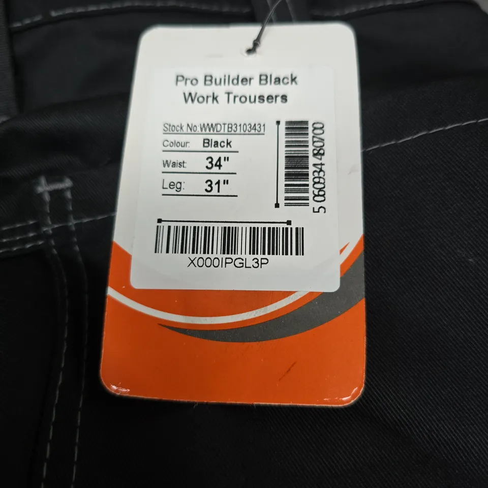 WRIGHTS FITS PRO BUILDER BLACK WORK TROUSERS – UK 34 (WAIST 34 IN, LEG 31 IN)