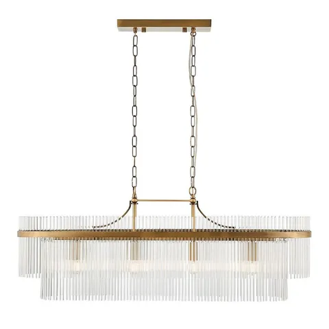 BOXED LUMINOSA MARIETTA BAR PENDANT CEILING LIGHT ANTIQUE BRASS PLATE, CLEAR GLASS, 4X E14