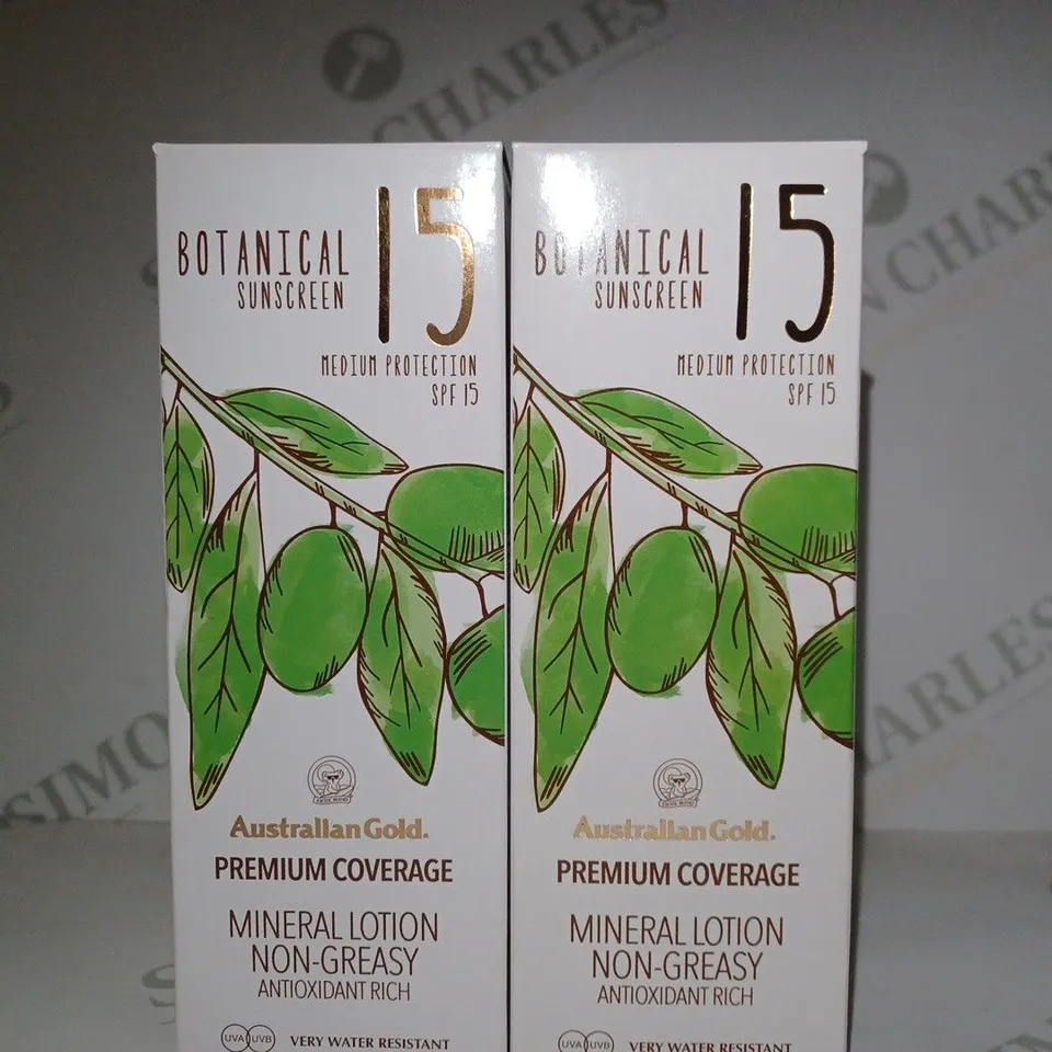 LOT OF 2 X 147ML AUSTRALIAN GOLD SPF15 BOTANICAL SUNSCREEN MINERAL LOTION 