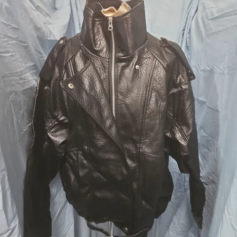 PULL&BEAR BLACK LEATHER-EFFECT BIKER JACKET – MEN'S, UK 40 (EU L, US L)