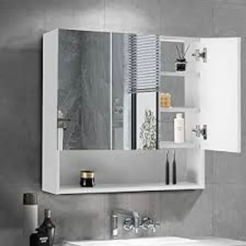 BOXED 3 DOORS WALL MOUNTED BATHROOM MIRROR CABINET 