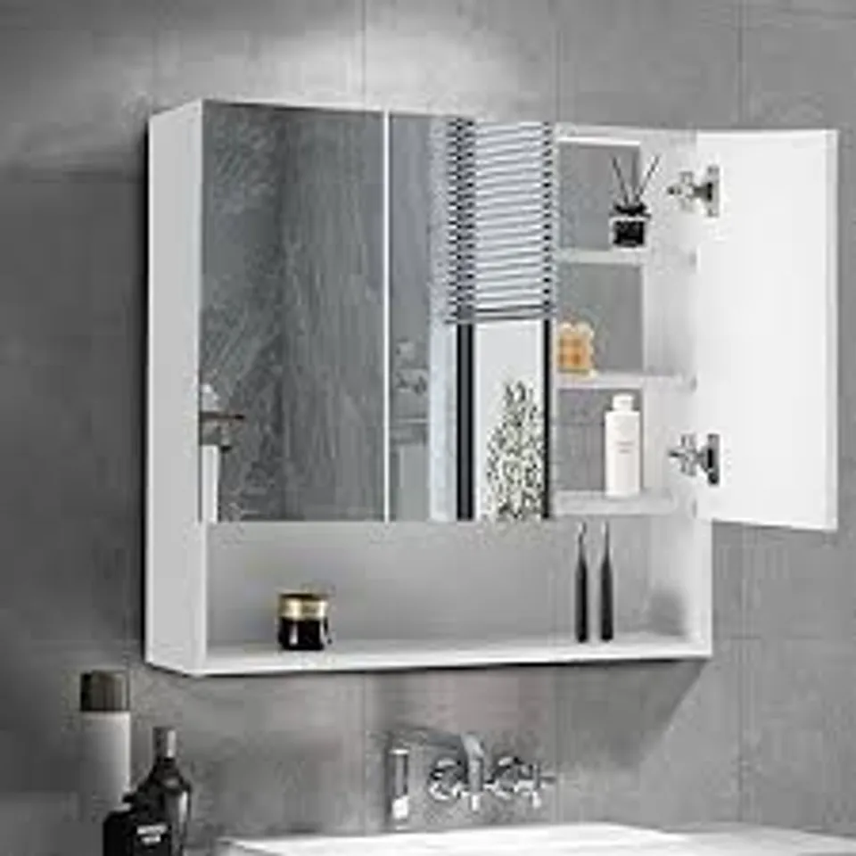 BOXED 3 DOORS WALL MOUNTED BATHROOM MIRROR CABINET 