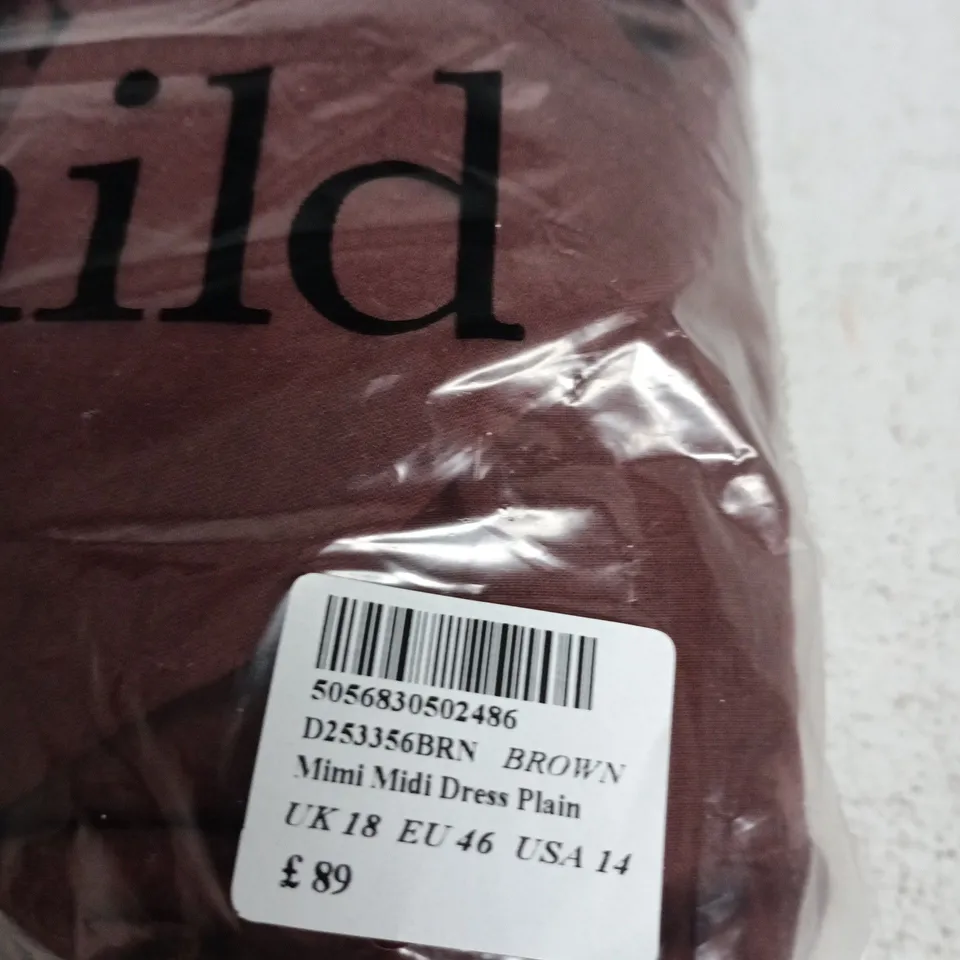 NOBODY'S CHILD MIMI MIDI DRESS PLAIN - BROWN, UK 18 (EU 46, USA 14)