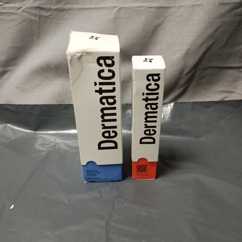 2 DERMATICA COSMETIC ITEMS: BALANCING GLYCERIN GEL CLEANSER 200ML AND SOOTHING CENTELLA GEL MOISTURISER 50 ML. 