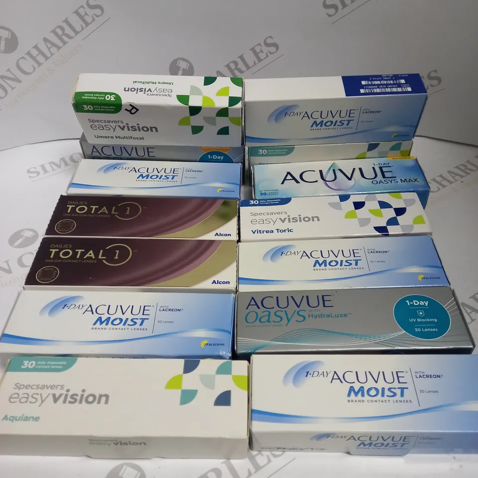BOXED LOT TO CONTAIN APPROX. 35 X ASSORTED VISION CARE PRODUCTS. INCLUDES PACKS OF CONTACT LENSES & CONTACT LENSE CLEANING SOLUTION. BRANDS VARY - COLLECTION ONLY